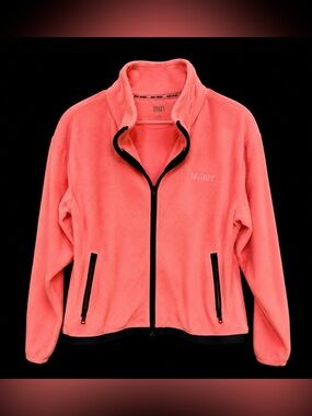 DKNY highlighter pink/orange fleece zip up jacket, women’s size large. Worn once